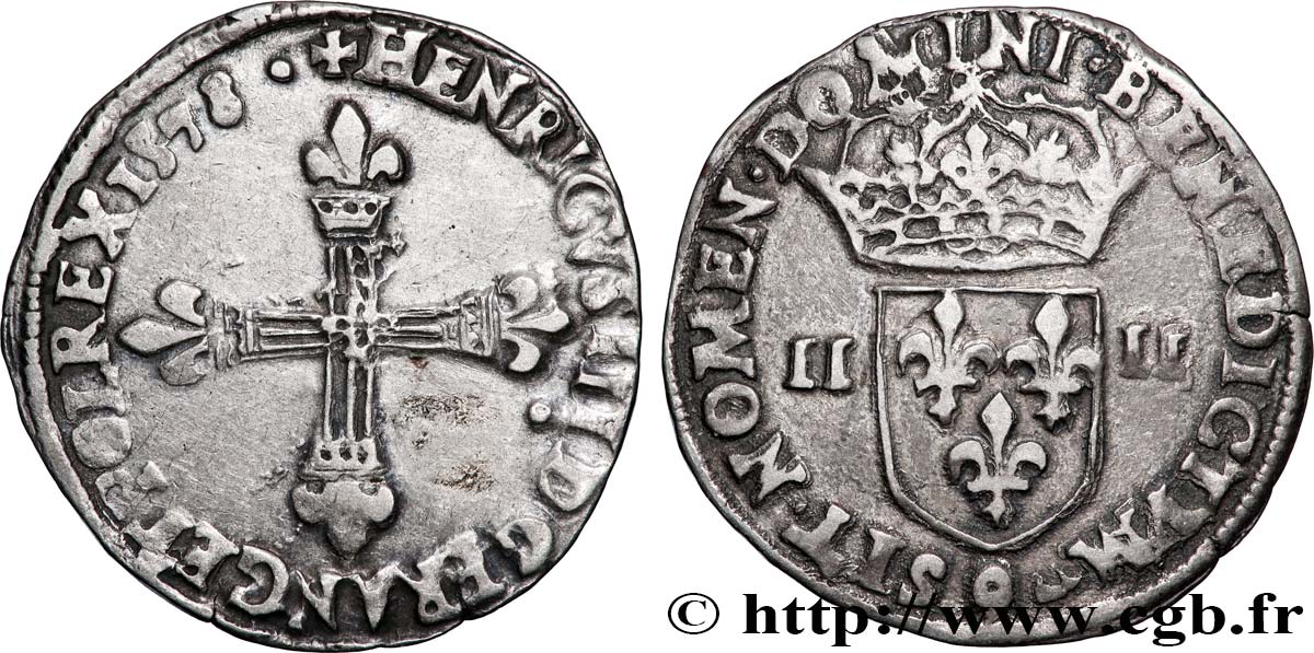 HENRY III Quart d écu, croix de face 1578 Rennes fSS