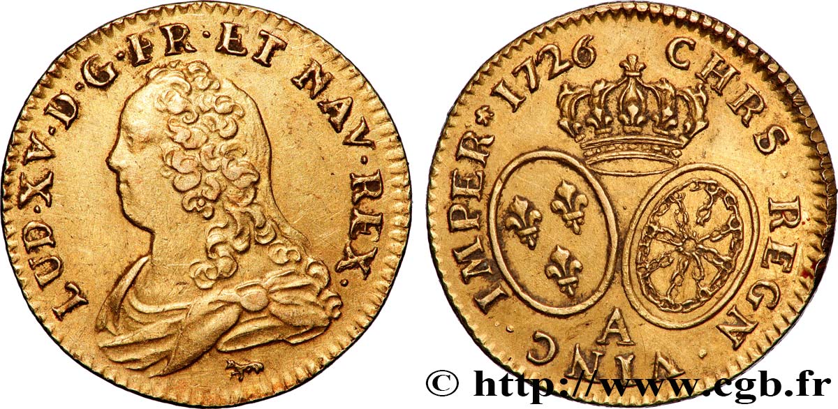 LOUIS XV DIT LE BIEN AIMÉ Louis d or aux écus ovales, buste habillé 1726 Paris TTB+