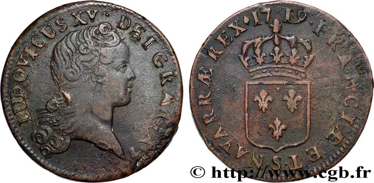 LOUIS XV  THE WELL-BELOVED  Sol au buste enfantin 1719 Reims MBC