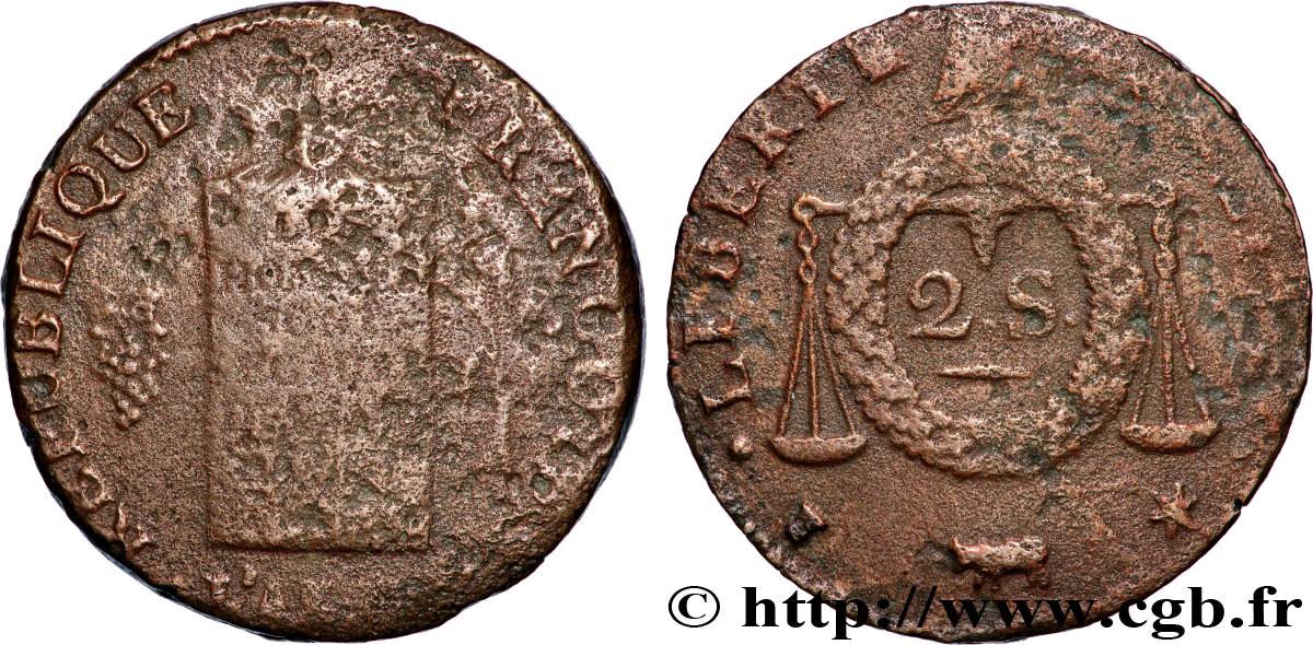 NATIONALKONVENT 2 sols dit  à la table de loi  1794 Pau fS