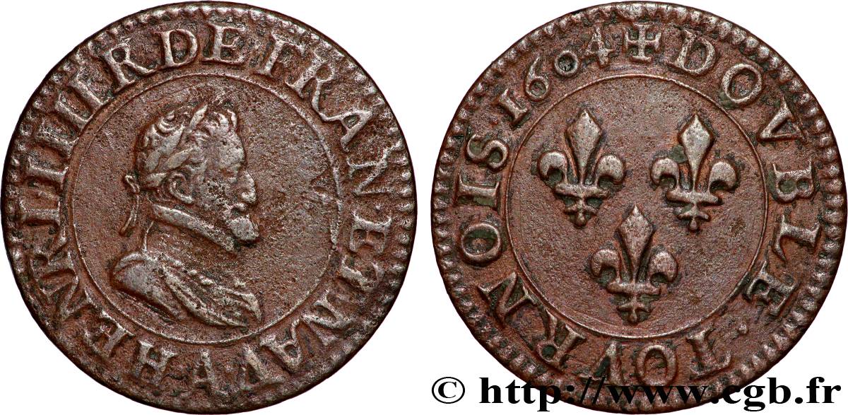 HENRY IV Double tournois, 2e type de Paris (légende française) 1604 Paris, Moulin des Étuves SS