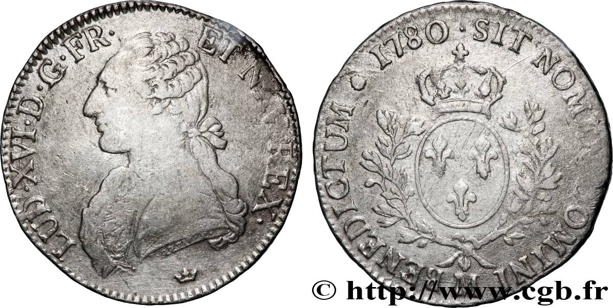 LOUIS XVI Écu aux branches d olivier 1780 Toulouse VF