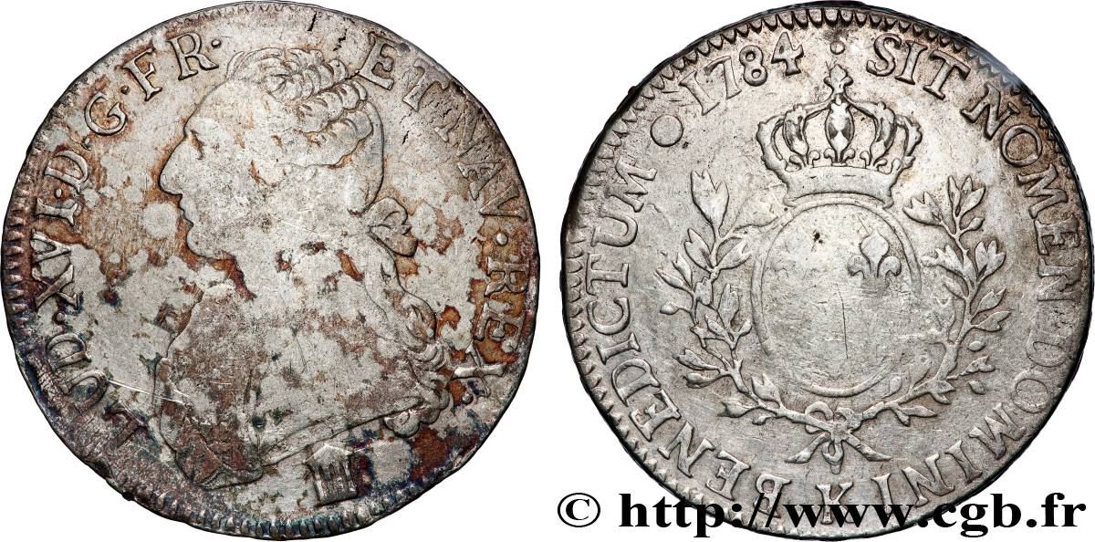 LOUIS XVI Écu aux branches d&nbsp;olivier 1784 Bordeaux TB