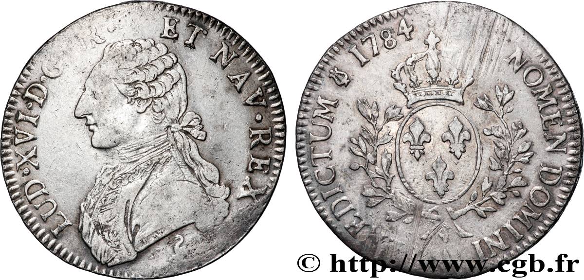 LOUIS XVI Écu aux branches d olivier 1784 Paris XF
