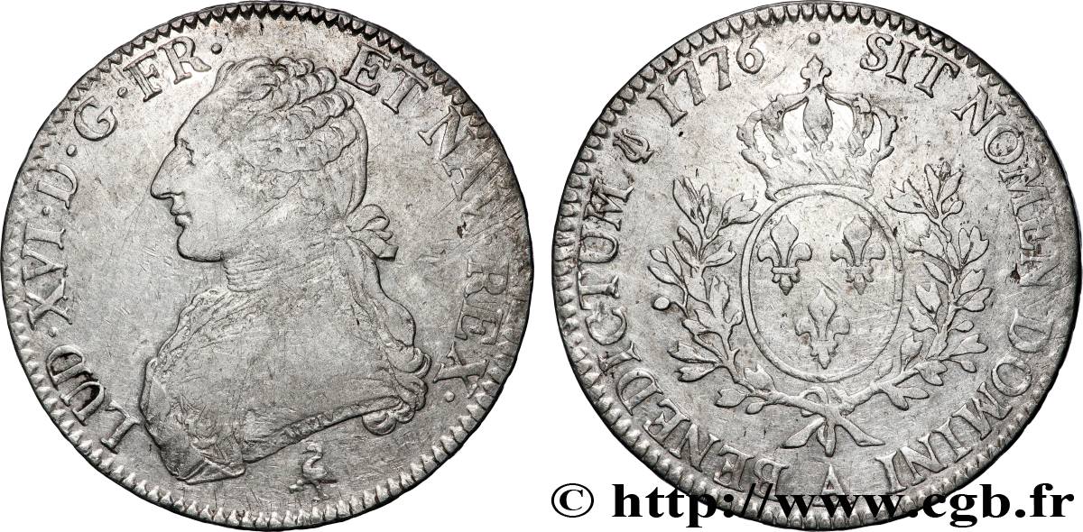 LOUIS XVI Écu aux branches d olivier 1776 Paris VF