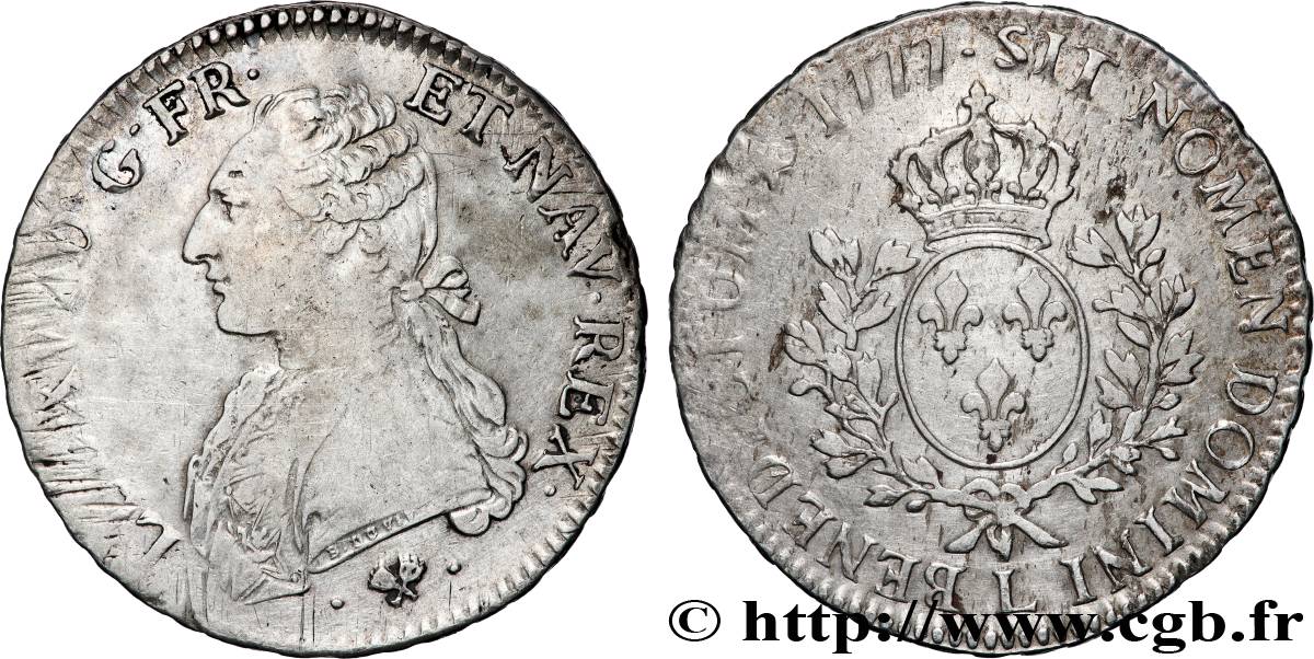 LOUIS XVI Écu aux branches d&nbsp;olivier 1777 Bayonne TTB