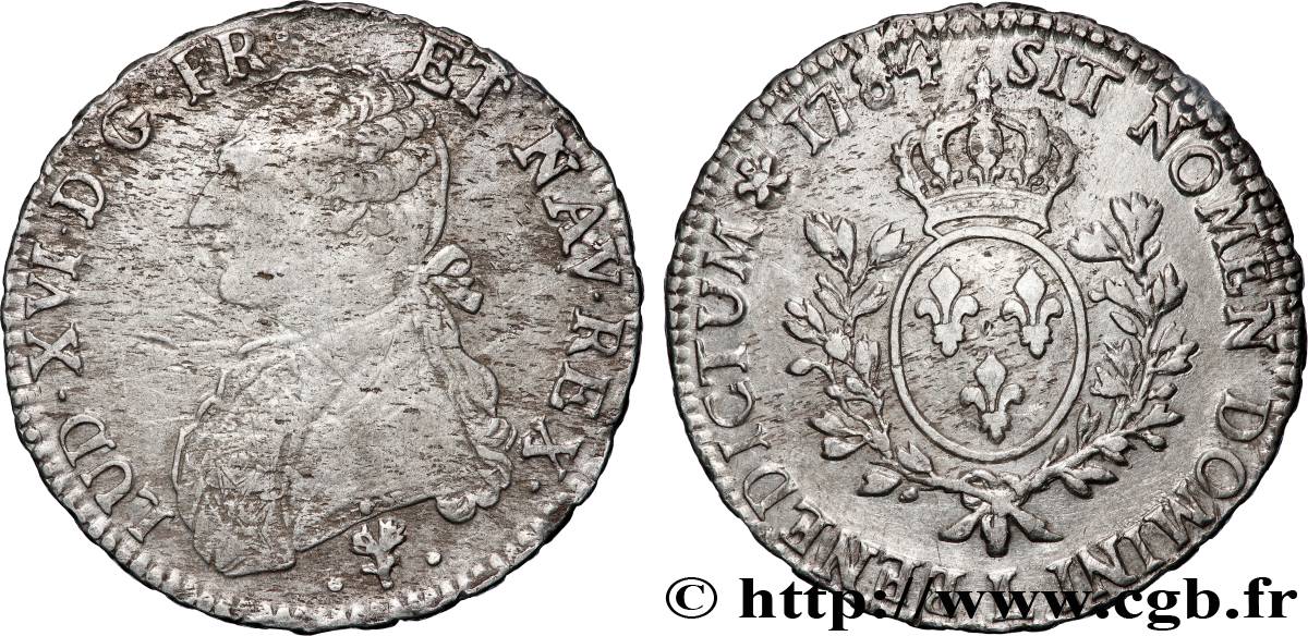 LOUIS XVI Écu aux branches d olivier 1784 Bayonne XF