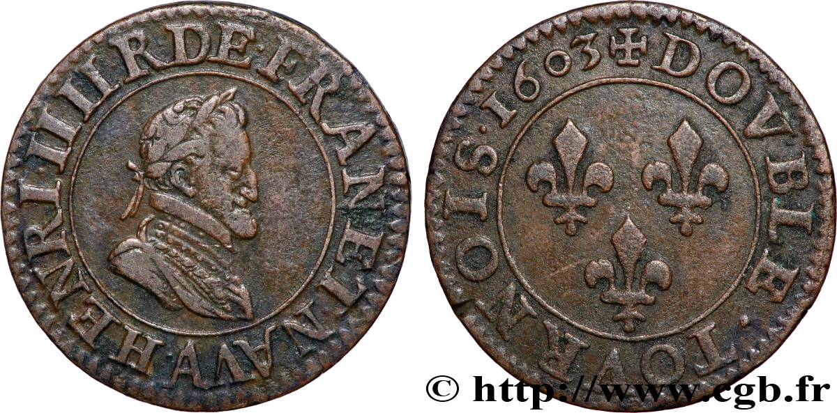 HENRY IV Double tournois, 2e type de Paris (légende française) 1603 Paris, Moulin des Étuves SS