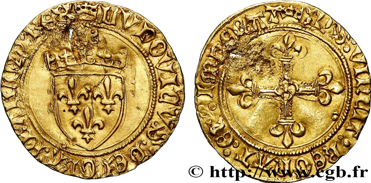 LOUIS XI THE &nbsp;PRUDENT&nbsp; Demi-écu d&nbsp;or au soleil s.m. Rouen BB