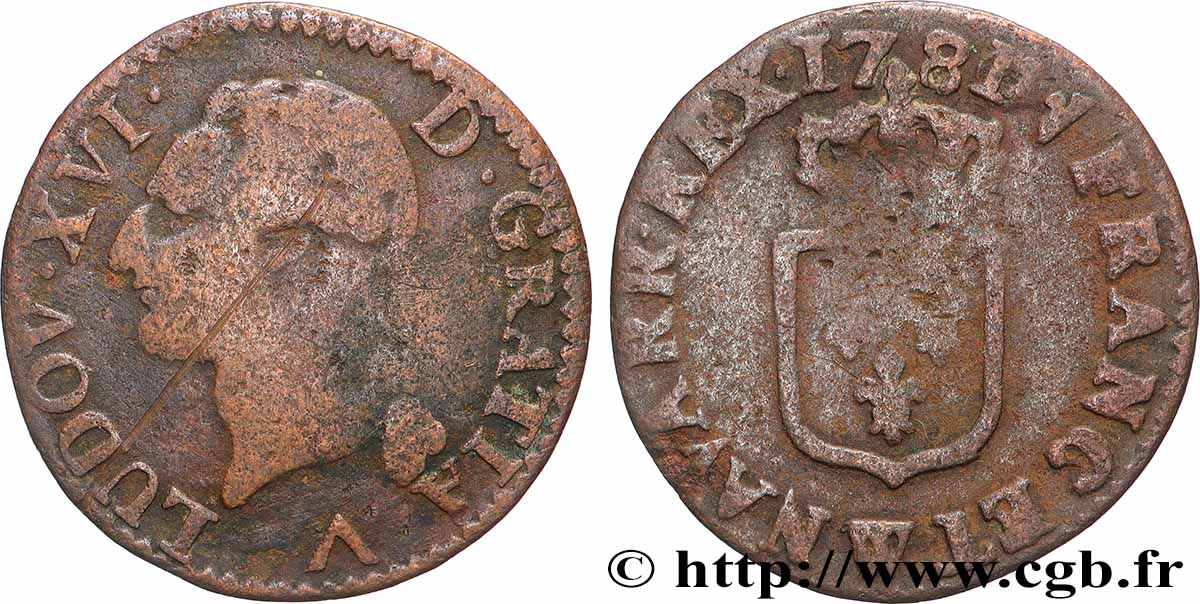 LOUIS XVI Liard dit &nbsp;à l&nbsp;écu&nbsp; 1781 Lille TB