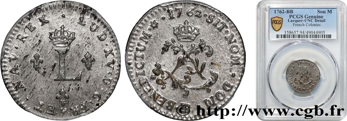 LOUIS XV DIT LE BIEN AIMÉ Double sol de billon 1762 Strasbourg SUP