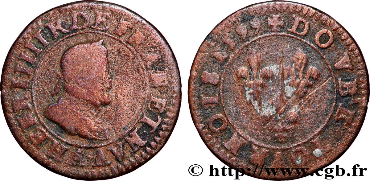 HENRI IV LE GRAND Double tournois, 2e type de Paris (légende française) 1599 Paris, Moulin des Étuves TB+