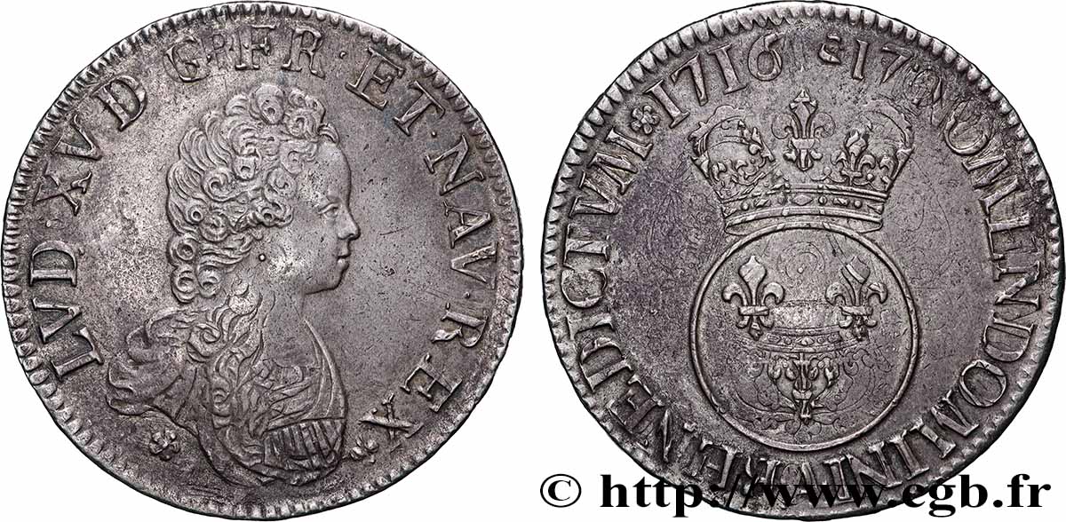 LOUIS XV DIT LE BIEN AIMÉ Écu dit &nbsp;vertugadin&nbsp; 1716 Paris SUP/TTB+