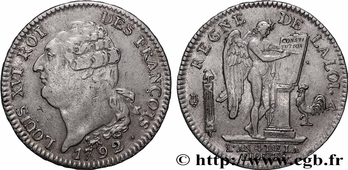 LOUIS XVI (MONARQUE CONSTITUTIONNEL)  Écu au génie 1792 Paris TTB+
