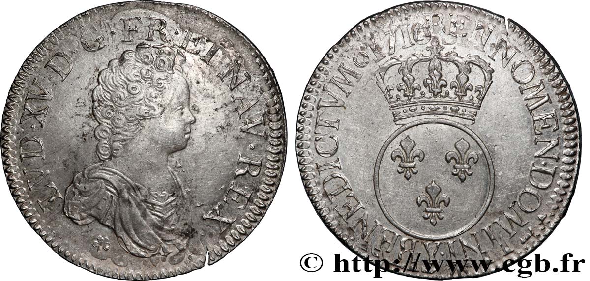 LOUIS XV DIT LE BIEN AIMÉ Écu dit &nbsp;vertugadin&nbsp; 1716 Bourges SUP