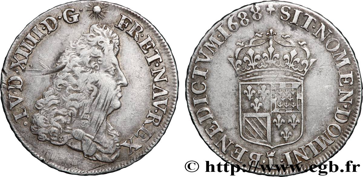 LOUIS XIV LE GRAND OU LE ROI SOLEIL Quart d&nbsp;écu de Flandre 1688 Lille TTB