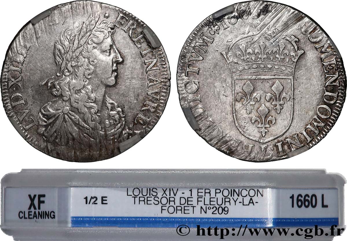 LOUIS XIV LE GRAND OU LE ROI SOLEIL Demi-écu, portrait à la mèche longue 1660 Bayonne TTB