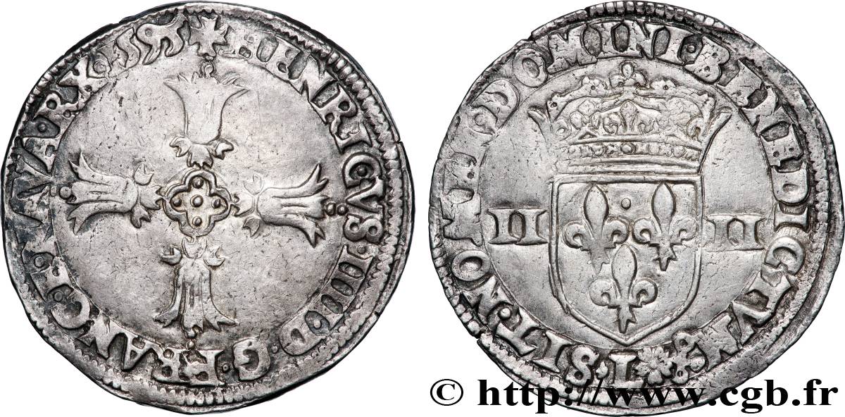 HENRI IV LE GRAND Quart d&nbsp;écu, croix feuillue de face 1595 Bayonne TTB