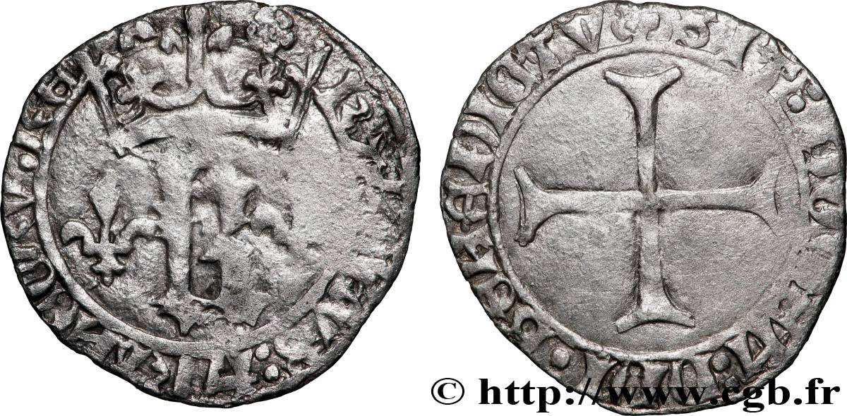 CHARLES VII LE VICTORIEUX Petit blanc au K ou des &nbsp;gens d&nbsp;armes&nbsp; n.d. Troyes TB+