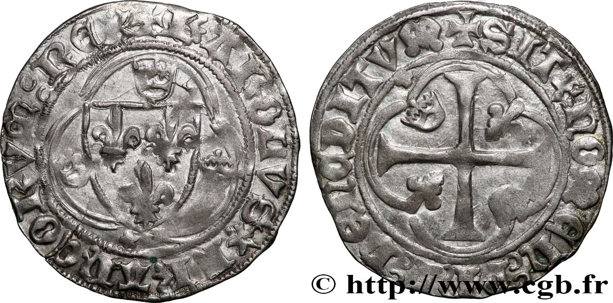 CHARLES VII LE VICTORIEUX Blanc à la couronne s.m. Dijon TB+