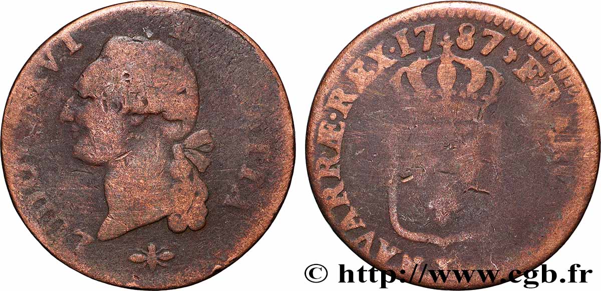 LOUIS XVI Sol dit  à l écu  1787 Lyon B+