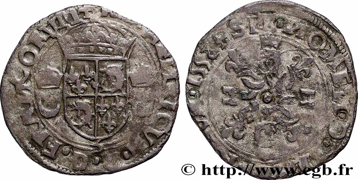 HENRI II Douzain du Dauphiné aux croissants, 2e type 1552 Grenoble TB