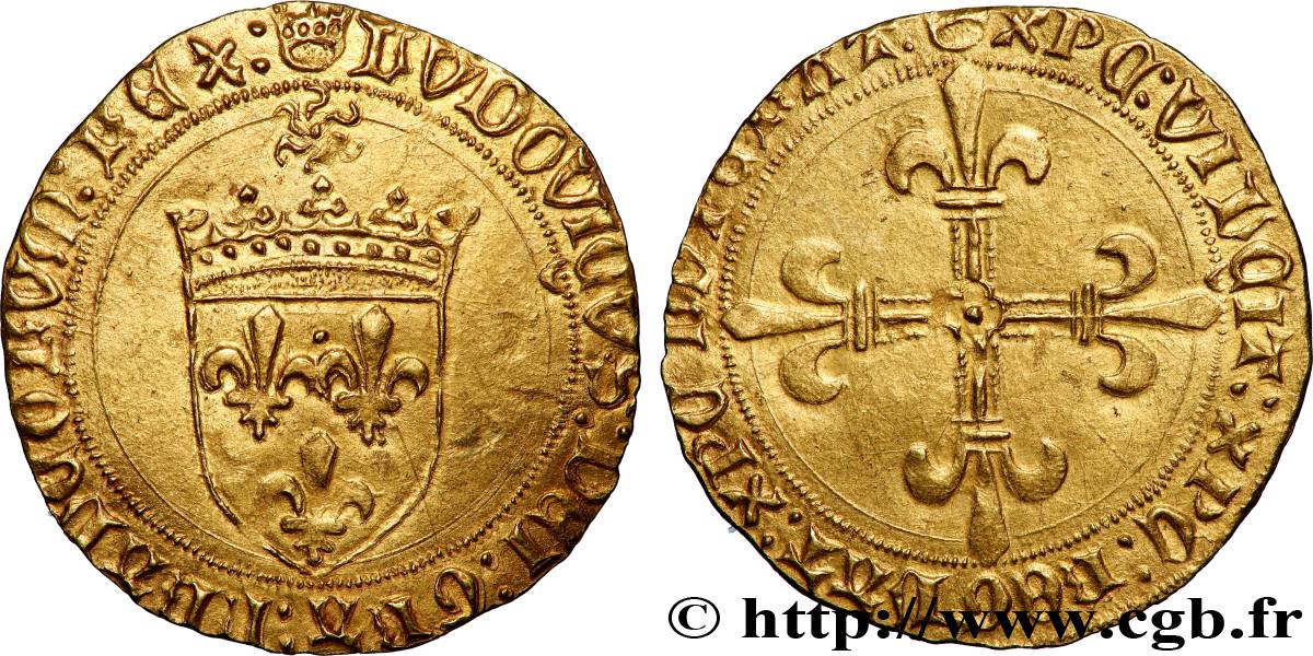 LOUIS XI LE PRUDENT Écu d&nbsp;or au soleil 02/11/1475 Angers TTB+