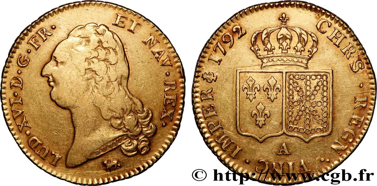 LOUIS XVI Double louis d’or aux écus accolés 1792 Paris TTB/TTB+