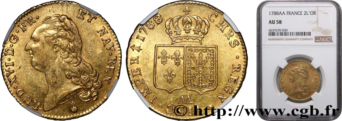 LOUIS XVI Double louis d’or aux écus accolés 1788 Metz SUP58