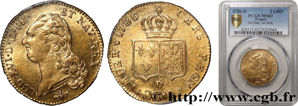 LOUIS XVI Double louis d’or aux écus accolés 1786 Lyon SPL63