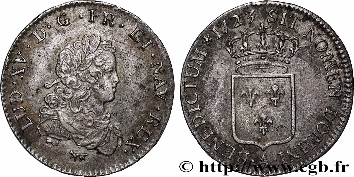 LOUIS XV DIT LE BIEN AIMÉ Tiers d&nbsp;écu de France 1723 Paris TTB+