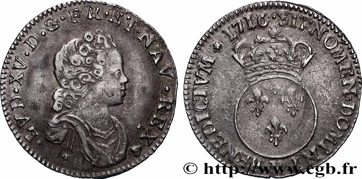 LOUIS XV &nbsp;THE WELL-BELOVED&nbsp; Dixième d&nbsp;écu dit “vertugadin” 1716 Toulouse SS