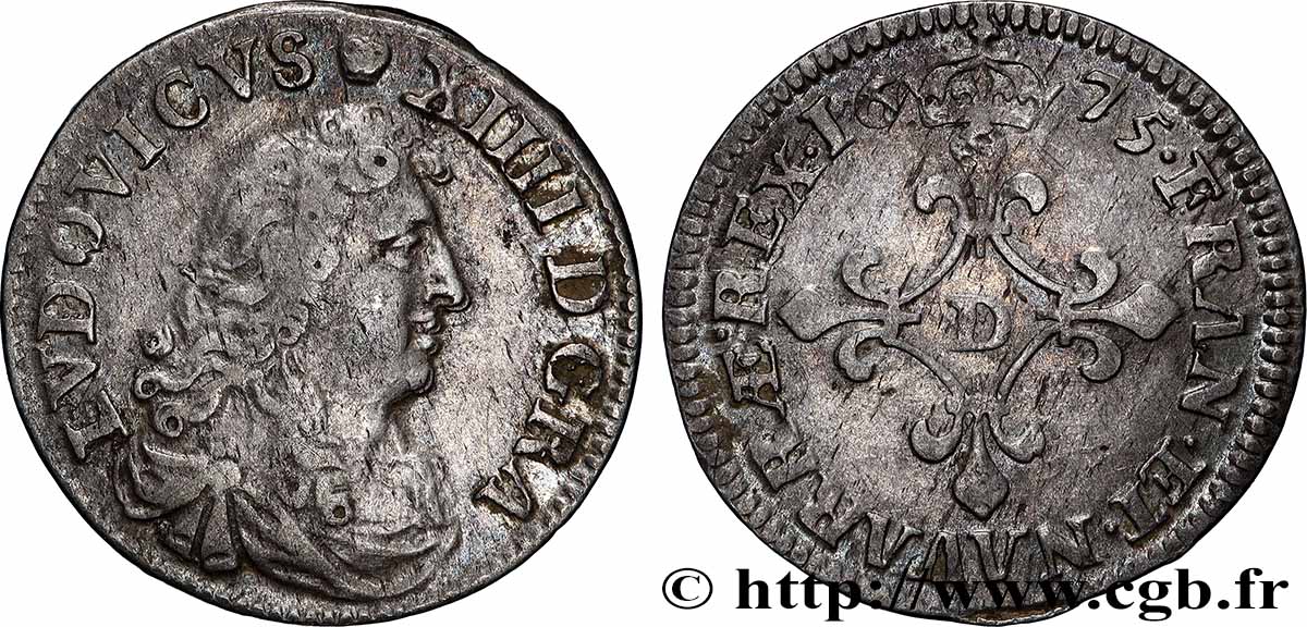 LOUIS XIV LE GRAND OU LE ROI SOLEIL Quatre sols à la croix formée de lis 1675 Vimy-en-Lyonnais (actuellement Neuville-sur-Saône) TTB