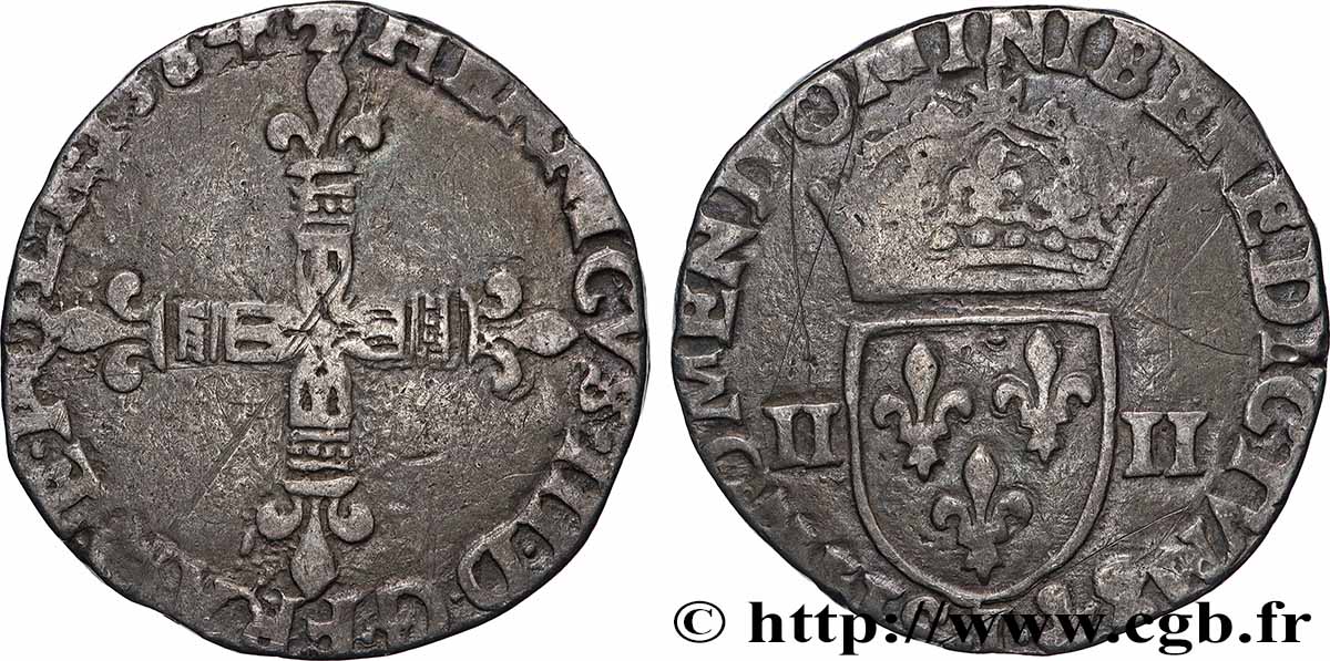 HENRI III Quart d&nbsp;écu, croix de face 1584 Bayonne TB+