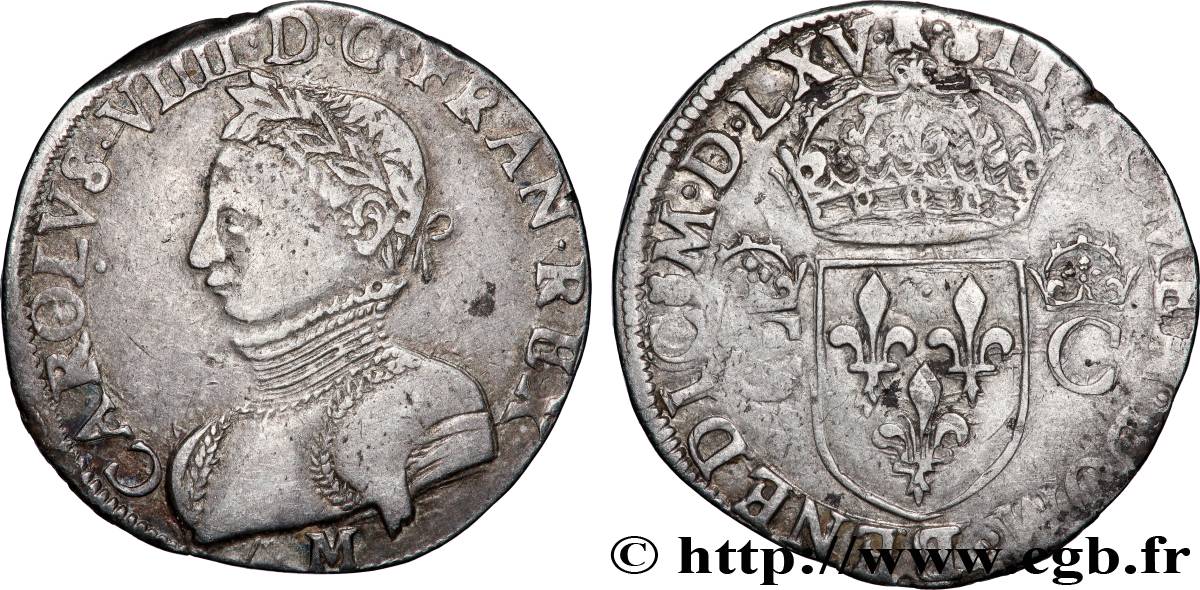 CHARLES IX Teston, 2e type 1565 Toulouse TTB/TB+