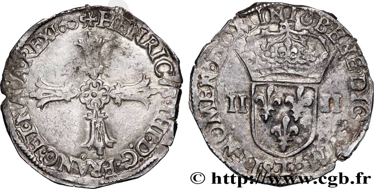 HENRI IV LE GRAND Quart d&nbsp;écu, croix feuillue de face 1605 Nantes TTB