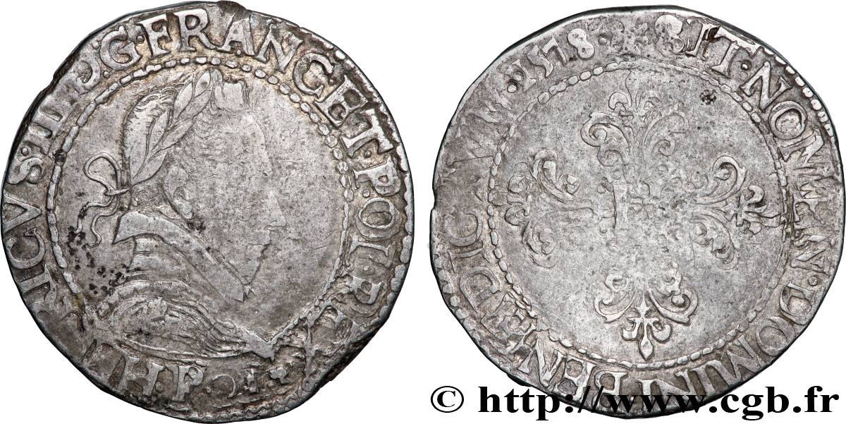HENRI III Franc au col plat 1578 Dijon TB+