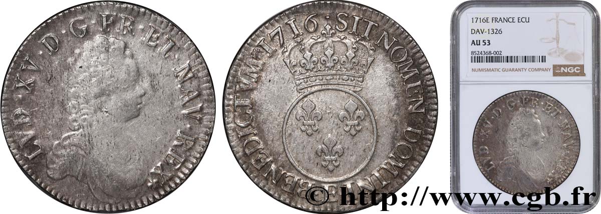 LOUIS XV DIT LE BIEN AIMÉ Écu dit &nbsp;vertugadin&nbsp; 1716 Tours TTB53