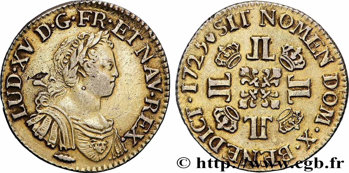 LOUIS XV &nbsp;THE WELL-BELOVED&nbsp; Quart d’écu à la croix fleurdelisée couronnée et aux huit L 1725 Amiens XF/AU