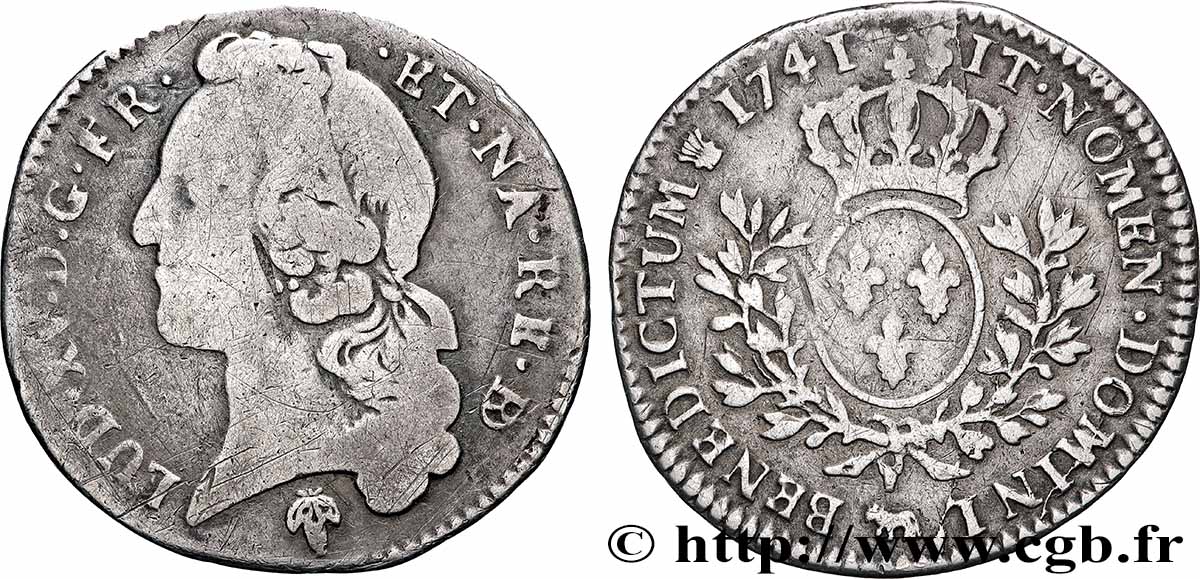 LOUIS XV &nbsp;THE WELL-BELOVED&nbsp; Cinquième d’écu aux branches d’olivier, tête ceinte d’un bandeau 1741 Pau F/VF