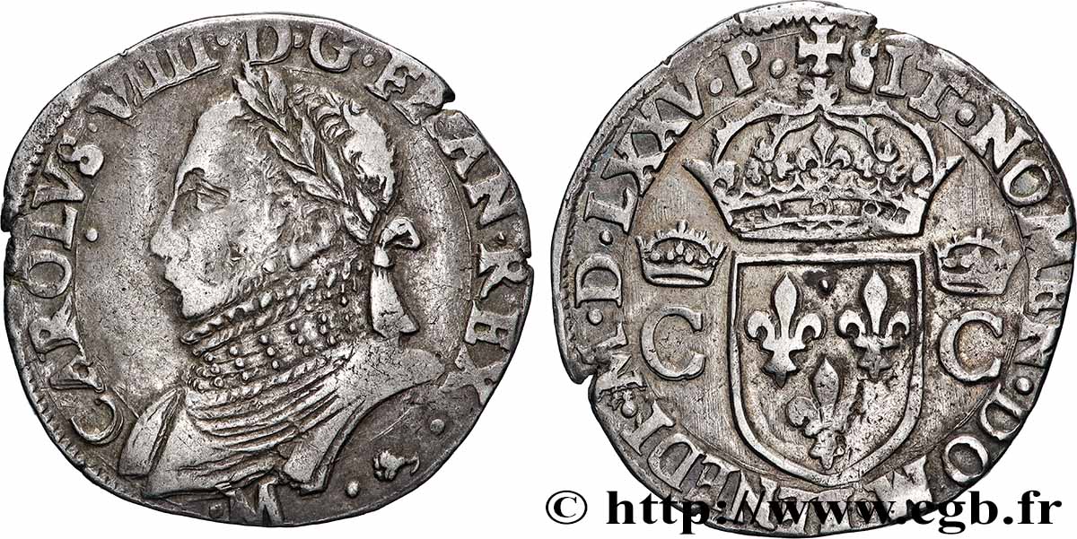 HENRI III. MONNAYAGE AU NOM DE CHARLES IX Teston, 10e type 1575 (MDLXXV) Toulouse TTB