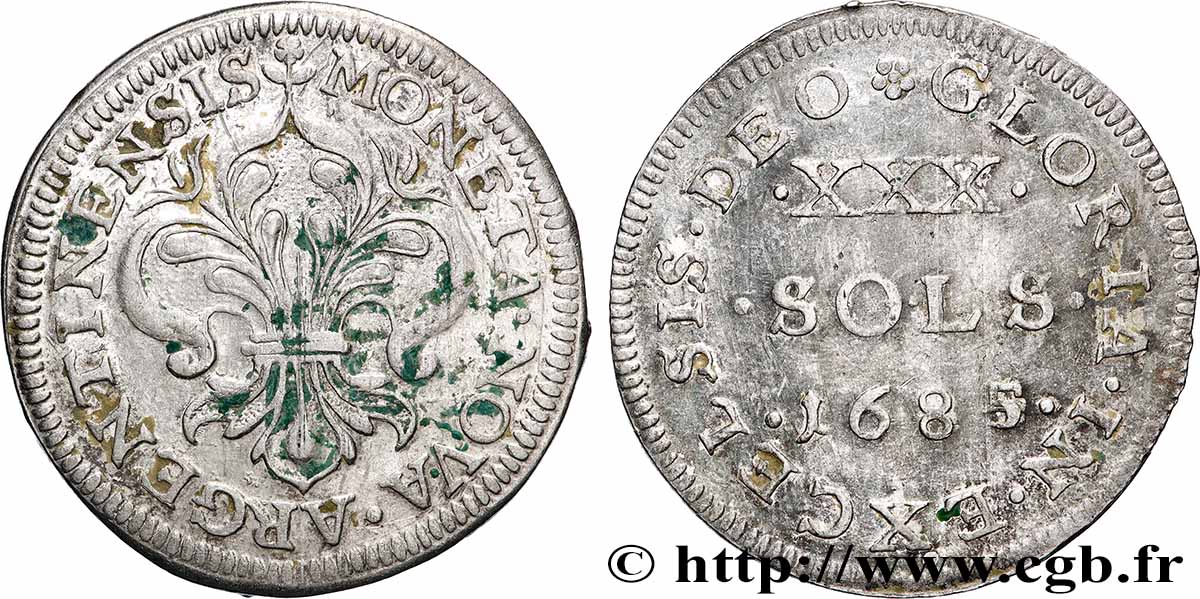 LOUIS XIV LE GRAND OU LE ROI SOLEIL XXX sols 1685 Strasbourg TTB+