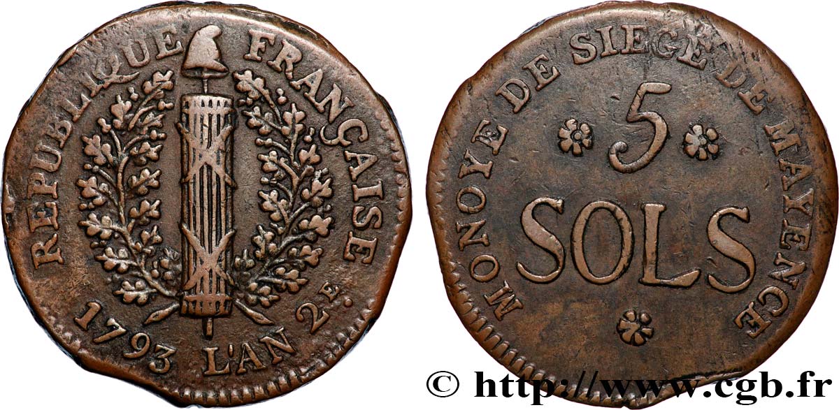 SIEGE OF MAINZ 5 sols 1793 Mayence AU