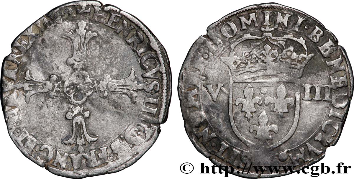 HENRI IV LE GRAND Huitième d&nbsp;écu, croix feuillue de face 1602 Angers TB+