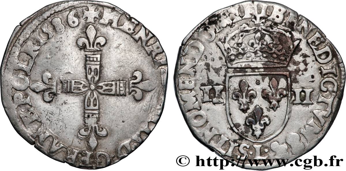 HENRI III Quart d&nbsp;écu, croix de face 1586 Bayonne TTB