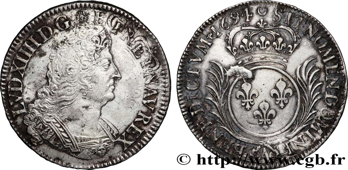 LOUIS XIV LE GRAND OU LE ROI SOLEIL Demi-écu aux palmes 1694 Paris TTB+