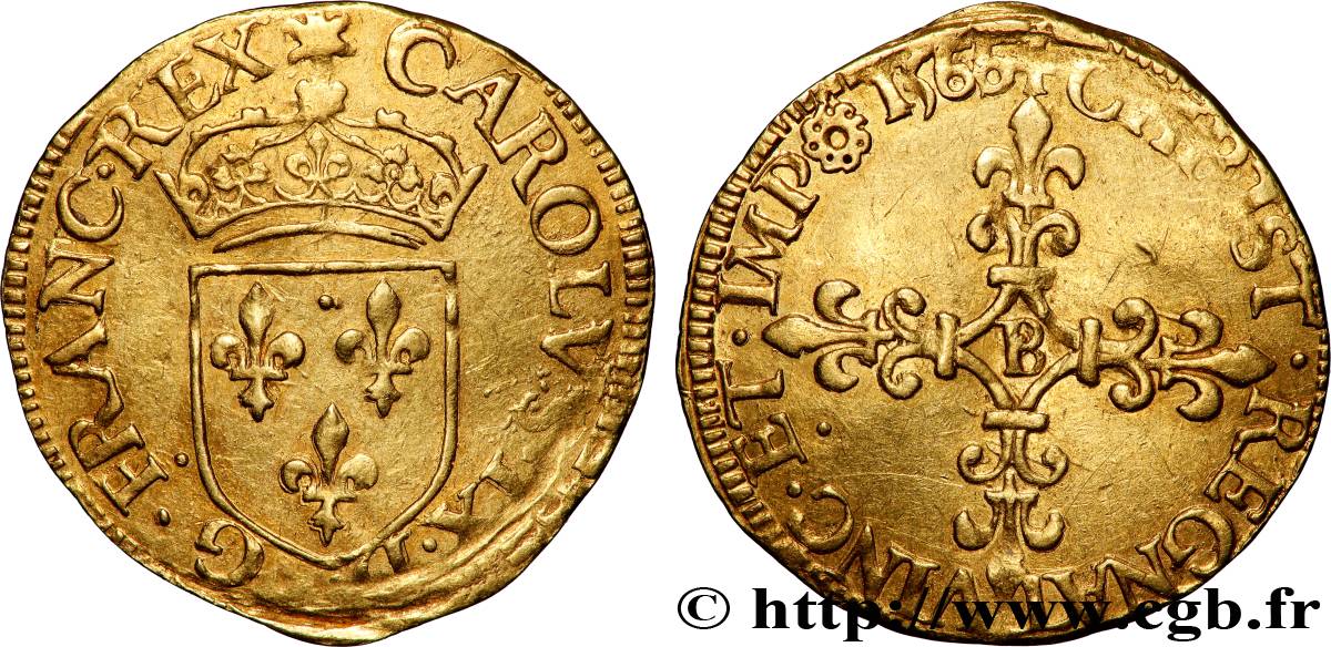 CHARLES IX Écu d&nbsp;or au soleil, 1er type 1566 Rouen TTB