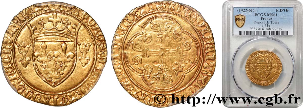 CHARLES VII LE VICTORIEUX Écu d&nbsp;or à la couronne ou écu neuf s.m. Tours SUP61