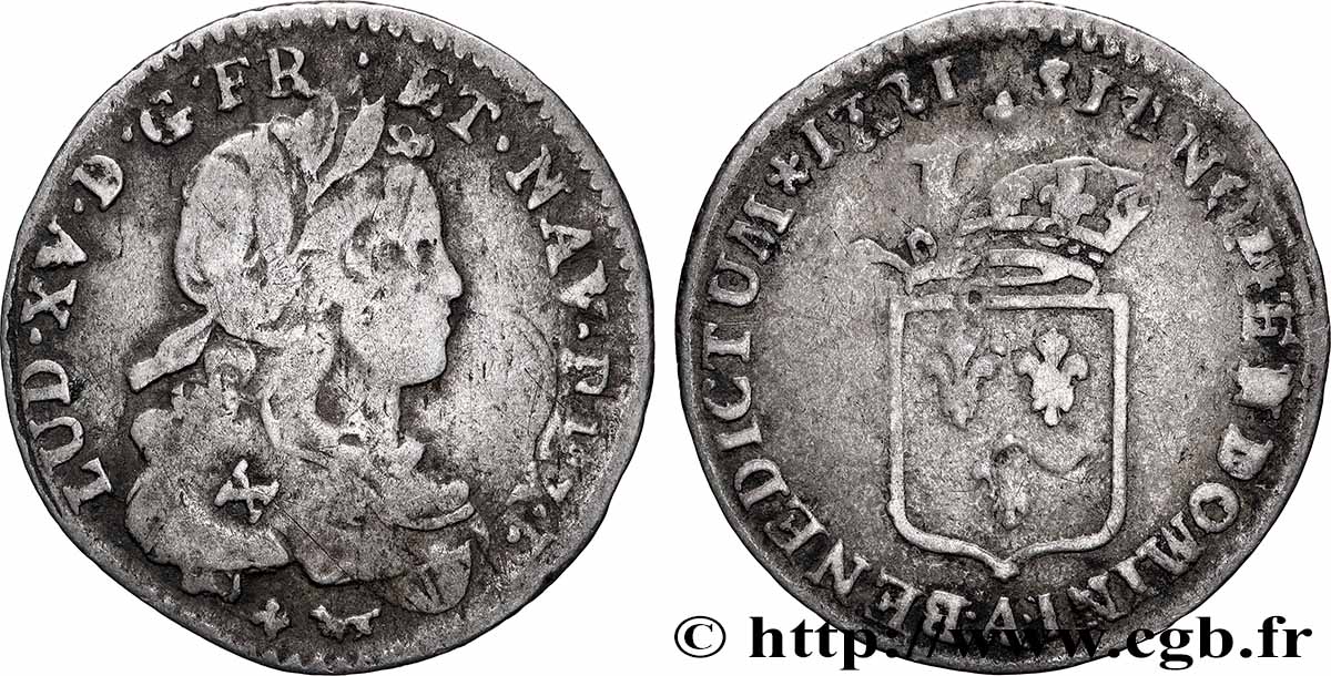 LOUIS XV &nbsp;THE WELL-BELOVED&nbsp; Douzième d&nbsp;écu de France  1721 Paris VF