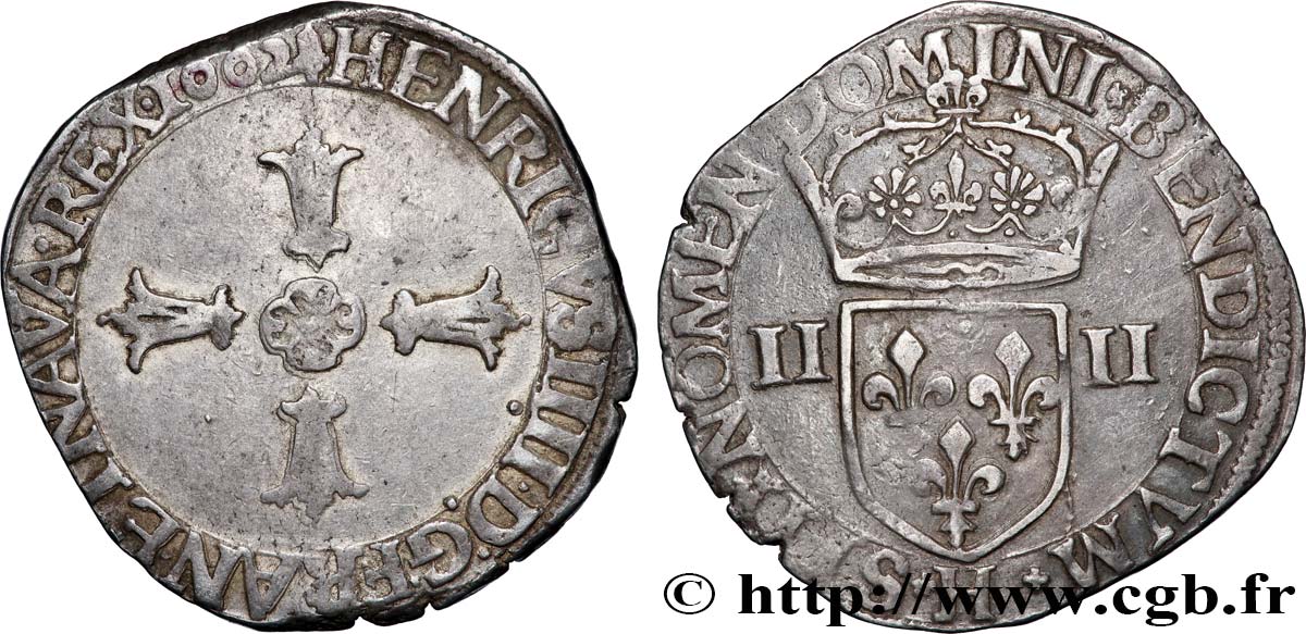 HENRI IV LE GRAND Quart d&nbsp;écu, croix feuillue de face 1602 La Rochelle TTB